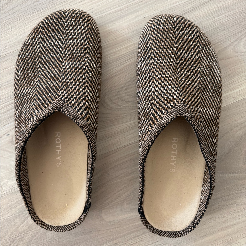 Rothy's Brown & Black Herringbone Slip-On Clogs. Worn once!